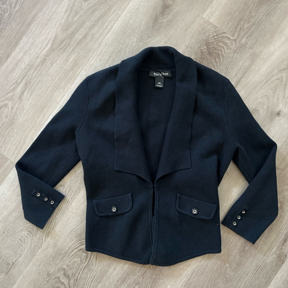 White House Black Market Black Knit Shawl-Collar Jacket